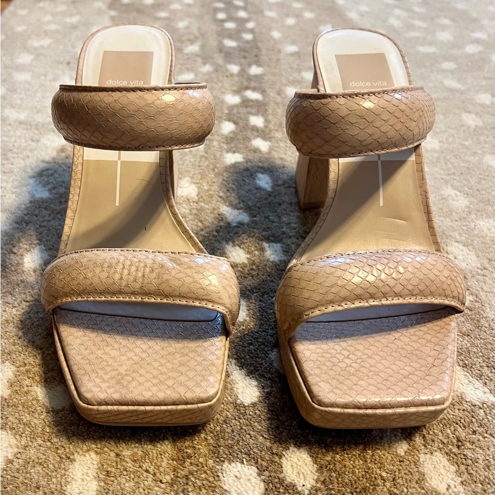 Dolce Vita Nude Textured Double-Strap Block Heel Mules